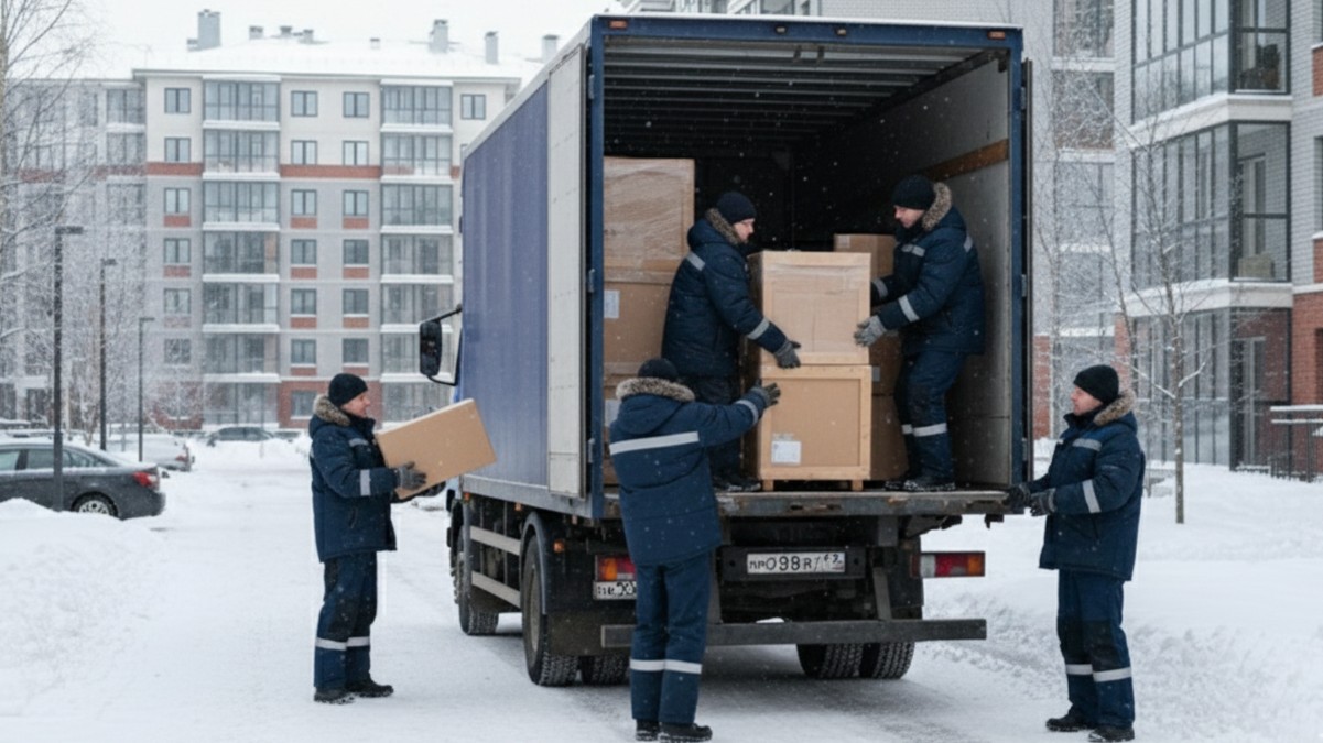 грузчики рядом с машиной