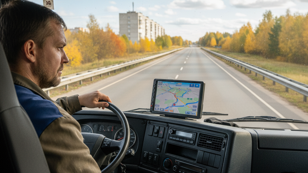 водитель едет по навигатору 