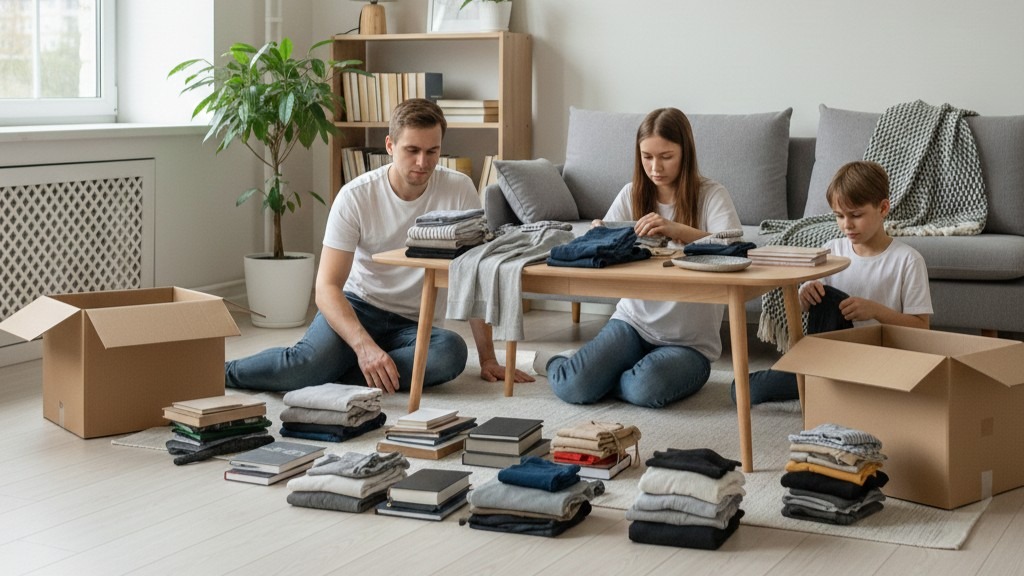 семья распределяет вещи